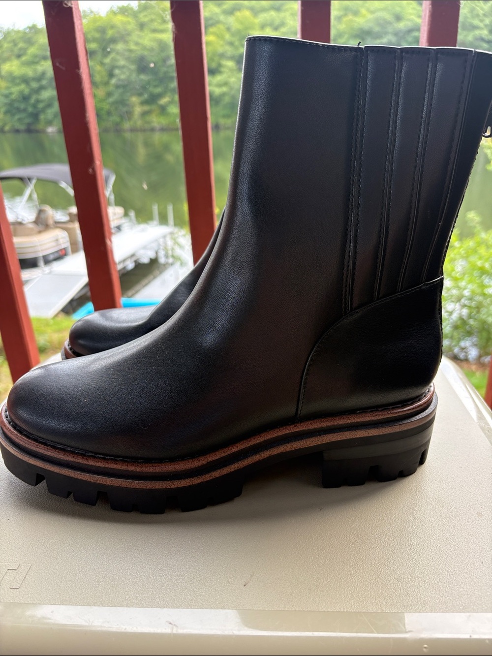 Kork-Ease Black Leather Lug-Sole Ankle Booties
